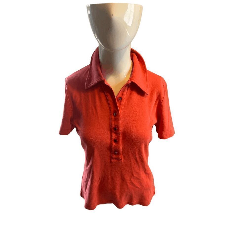 Tory Burch Polo T-Shirt 3/4 Buttons Short Sleeves Sz M Orange